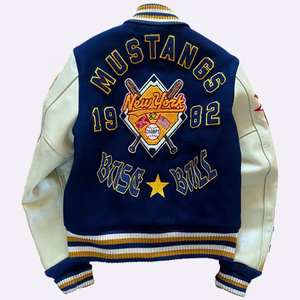 Venta al por mayor de alta calidad parche bordado hombres universitarios mangas de cuero personalizado Streetwear béisbol Letterman Varsity chaqueta - Product Image 2
