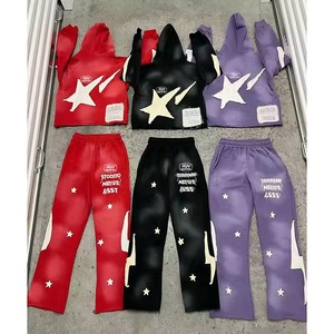 Ensemble de survêtement zippé délavé à l'acide effet soleil, coupe évasée, avec sweat à capuche et pantalon de jogging, grande taille, respirant, streetwear d'hiver - Product Image 5