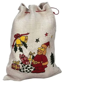 Vente en gros pochette en jute de couleur naturelle stockage d'emballage de bijoux cadeau pochette de cadeau de Noël en chanvre toile de jute avec cordon de serrage imprimé - Product Image 1