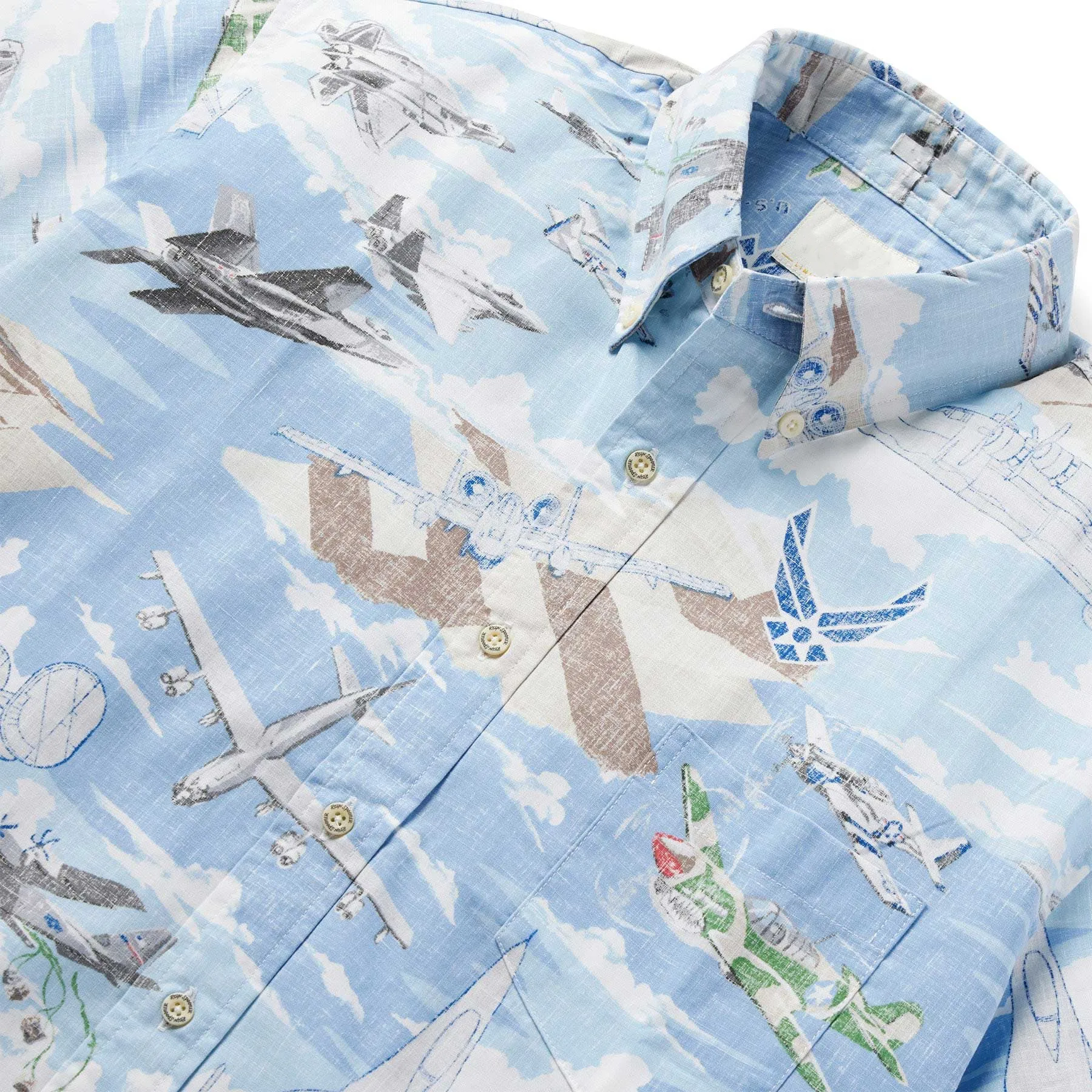 Airplane Pattern Blue Spring Cotton Polyester Button-down Collar Custom Hawaiian Shirts Men