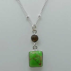 Handmade Sterling <b>Silver</b> <b>Necklace</b> Green Copper Turquoise Smoky Quartz Dual Gemstone Pendant Locket Chain-Perfect Birthday Gift - Product Image 2