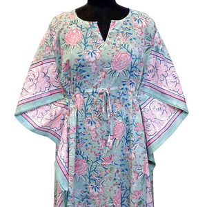 <b>Women</b> <b>Kaftan</b> <b>Dresses</b> Casual Comfortable Luxury Long Size Hand Block Printed Soft Cotton Voile <b>Kaftan</b> Nightwear for Bulk Supply - Product Image 3