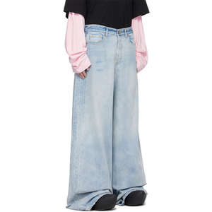 Jeans en denim bleu clair délavé en coton ample et tendance pour hommes, pantalon baggy - Product Image 2