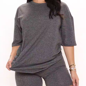 Latest Design <b>Women's</b> Casual Sports T-<b>Shirt</b> High Waist Plus Size Biker <b>Shorts</b> Twin <b>Set</b> XL Solid Print Pattern 2 piece <b>set</b> <b>women</b> - Product Image 1