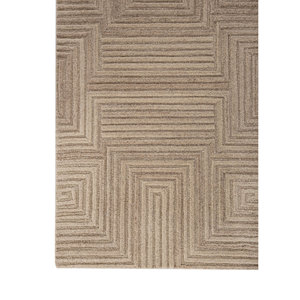 พรมขนสัตว์ทอมือลายเรขาคณิตสีเบจและสีน้ำตาล สำหรับตกแต่งห้องนั่งเล่นวัยรุ่นหรือทางเดิน-Tod-41001 - Product Image 4