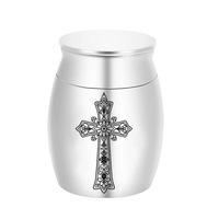 Urna para Mascotas de Aluminio Grabada con Cruz Cristiana, Tapa de Rosca Anticorrosión, Recipiente para Cenizas, Empaquetado en Caja de Regalo, Contenedor Conmemorativo para Venta al por Mayor