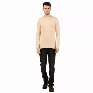 T-shirt à manches longues en coton de couleur crème pour hommes et femmes haut unisexe à col rond vierge pour commandes en gros personnalisées - Product Image 5
