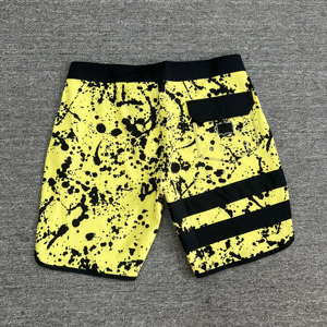 Men's Yellow Black Splatter Print Board Shorts Quick Dry Drawstring Waist Casual <b>Swimwear</b> with Side Stripe - Product Image 2