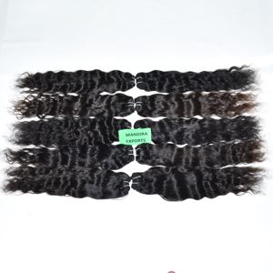 100% Extensiones de cabello de templo indio Virgen sin procesar Color negro ondulado Remy encaje atado 9A Onda natural ondulado encaje frontal humano - Product Image 2