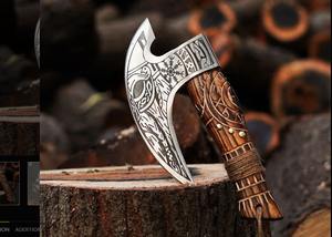 Damascus Steel Embossed Head <b>Axe</b> High Carbon Stainless Steel Industrial Grade with Wood Handle for Outdoor <b>Camping</b> - Product Image 3