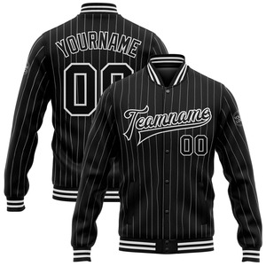 Vente en gros dans l'industrie directe Bomber décontracté hiver personnalisé noir blanc à fines rayures veste Letterman universitaire à snap complet - Product Image 1