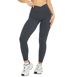 Pantalon de sport pour femme, taille haute croisée en V, motif écossais, extensible dans quatre directions, effet ventre plat, sensation seconde peau, idéal pour le yoga et l'entraînement, résistant aux squats - Product Image 2