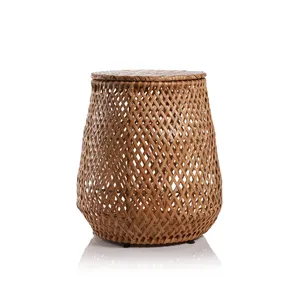 Tabouret en rotin artisanal et rangement Superbe pouf assis en rotin tabouret naturel Table basse latérale - Product Image 1