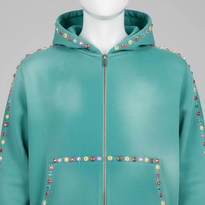 Venta al por mayor de calidad superior personalizado ODM ácido lavado de diamantes de imitación térmica de invierno ropa de calle de los hombres de 2 piezas Boxy Hoodie pantalones Sweatsuit - Product Image 3