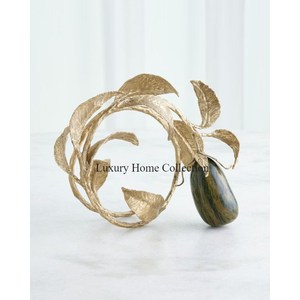 Diseño de hojas chapadas en oro de alta calidad y escultura de fruta recubierta de polvo negro para decoración de mesa de cocina - Product Image 1