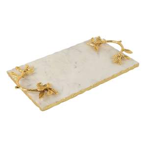 Plateau en marbre sur mesure avec poignées en feuille d'or Plateau de service décoratif pour la maison Fabriqué en fer et en aluminium - Product Image 2