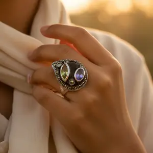 Women's 925 Silver Marcasite Gemstone <b>Statement</b> <b>Ring</b> Fashion Jewelry - Product Image 3