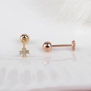 Mini Trendy da donna a quattro palline di zirconi a croce cubica 14kGold orecchini a bottone Fine K-gioielli all'ingrosso di base Piercing gioielli grande - Product Image 4
