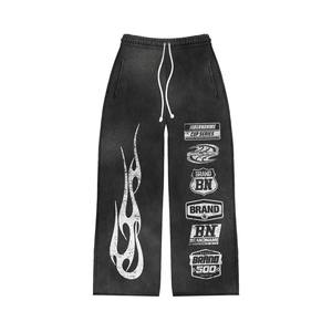 Estilo Hip Hop Ropa informal Sostener Color liso Bordado desgastado Diseño de logotipo Jogging Chándales de moda para hombres - Product Image 3