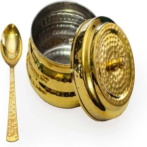 Antique 4-Inch Brass Đồ Nấu Nướng Với Tin 4 Inch Lớp Phủ Ghee/Dầu/Dưa Nồi Với Nắp Và Muỗng Vật Liệu Kim Loại - Product Image 3