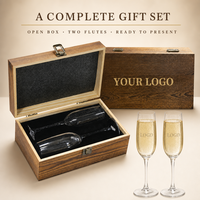 Ensemble de flûtes à champagne personnalisées avec logo personnalisé, verres à champagne avec boîte cadeau en bois, cadeau de mariage, cadeau d'anniversaire