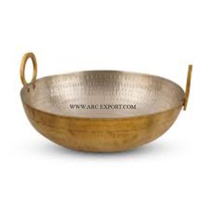 Utensilios de cocina elegantes Comida Kadhai Metal Latón Martillado Trabajo Forma redonda Latón puro Cocina de alimentos Kadhai al precio más barato - Product Image 2