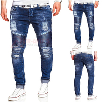 Nuevos Jeans Casuales de Algodón para Hombre 2025, de Cintura Media, Lavado a la Piedra, Lisos, Largos, Rectos, Rotos y Desgastados, Ajuste Delgado con Bolsillos con Cremallera