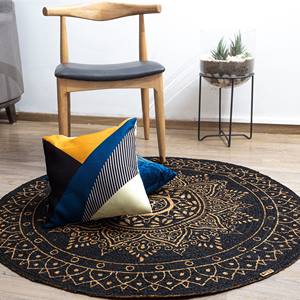 Handwoven Round Jute <b>Rug</b> with Black & Natural <b>Mandala</b> Pattern Eco Friendly Boho Floor Carpet for Living Room, Bedroom Home Decor - Product Image 5