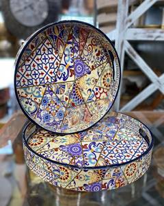 Plateau rond en résine à motif patchwork coloré pour servir des collations au thé et au café Paquet de 20 pièces - Product Image 1