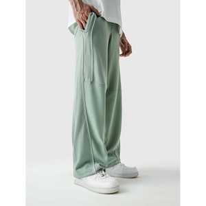 กางเกงขายาวผู้ชายสีเขียวเซจ แต่งขอบยางยืด เอวยางยืด ผ้าคอร์ดูรอย 100% ผ้าฝ้าย ระบายอากาศได้ดี ปรับแต่งได้ ไซส์ XL ทรงตรง น้ำหนักเบา เหมาะสำหรับเล่นกีฬา - Product Image 1