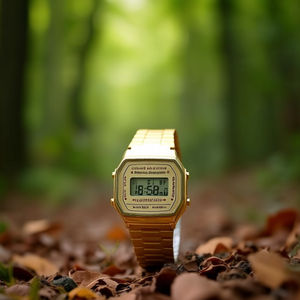 Montre numérique vintage à boîtier carré doré emblématique, bracelet de 18 mm, A168WG 9EF, unisexe - Product Image 3