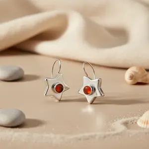 Pendientes de Plata 925 con Forma de Estrella, con Gema Roja y Perla de Agua Dulce, Joyería con Colgante Chapado en Oro para Mujer - Product Image 3