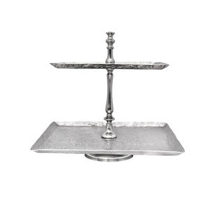 Support à dessert en métal écologique à 3 niveaux, support à gâteau en aluminium argenté, blanc Royals CS018, design moderne, passe au micro-ondes et au lave-vaisselle - Product Image 2