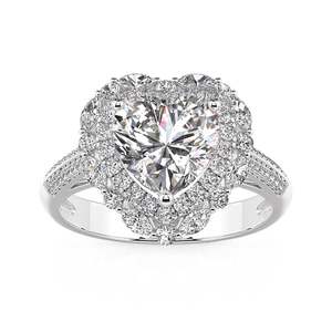Bague de fiançailles Jeulia Vintage Double Halo Cœur - Argent sterling avec zircon, style incrustation tendance - Product Image 2