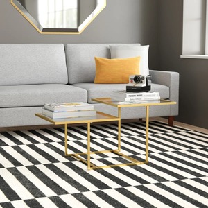 Mesa de Centro Metálica Cuadrada de 2 Niveles Ecológica en Oferta con Acabado en Latón Dorado, Diseño Moderno para Sala de Estar - Product Image 5