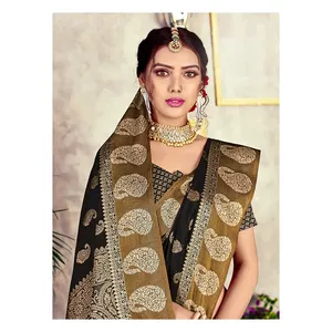 Pakaian Etnis India Pernikahan dan Pakaian Pesta Indah Desainer Kain Chanderi dengan Urutan Kerja Sari