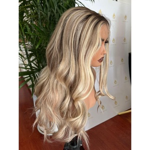 Peluca Rubia con Frente de Encaje HD, Cabello Humano Virgen 100%, Gorro Ajustable, Longitudes Estiradas de 34 a 40 Pulgadas, Color Rojizo - Product Image 1