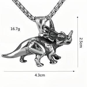 yunnique Style Men's Retro Hip-Hop <b>Titanium</b> Steel Pendant Necklace Vintage Triangular Dinosaur Design Fashion Wholesale - Product Image 5