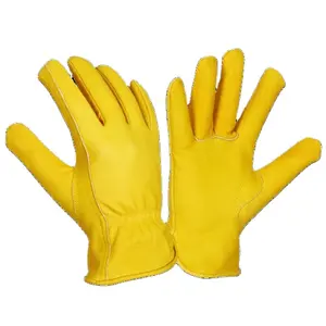 Sarung tangan kerja kulit kambing awet, sarung tangan mekanik keamanan kerja untuk penggunaan industri perlindungan keselamatan