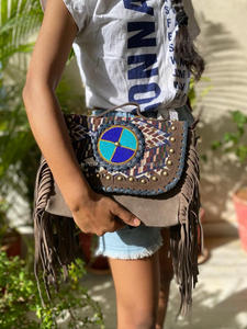 กระเป๋าหนังโบฮีเมียนสไตล์ตะวันตกแบบโบฮีเมียนกระเป๋าถือมีพู่กระเป๋าผ้าแจ็คการ์ด - Product Image 2