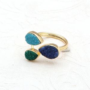 Bague de créateur faite à la main plaqué or Triple Druzy pierres précieuses noir et jaune poire Druzy anneaux de mode réglables - Product Image 6