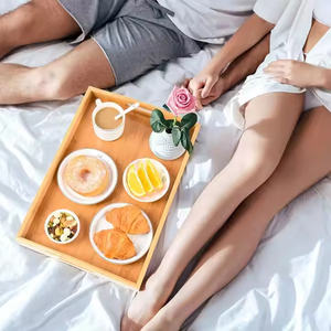 Exquisita Bandeja de Madera Clásica de Dos Niveles con Acabado Brillante Ecológico y Asas para Cocina, Sala de Estar y Baño, Diseño de Media Luna - Product Image 2