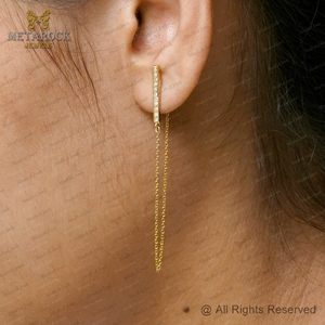 Boucles d'oreilles en or 14 carats avec chaîne à maillons pavés en diamant Bijoux pour femmes Boucles d'oreilles en chaîne en or - Product Image 2