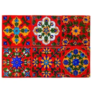 Azulejos de pared de mosaico hechos a mano Multicolor de 3x3 pulgadas de primera calidad, estilo de diseño europeo, juego de ladrillos refractarios brillantes, 6 para decoración Interior del hogar - Product Image 1