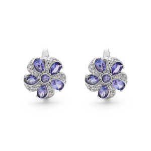 Conception florale bijoux fins solide 925 en argent Sterling tanzanite naturelle pierres précieuses à facettes à la main vêtements quotidiens boucles d'oreilles pour les femmes - Product Image 4