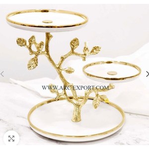 Último diseño de aluminio de 2 niveles para servir pasteles y postres, mesa de boda, soporte decorativo de latón para exhibición de pasteles, soporte para cupcakes - Product Image 4