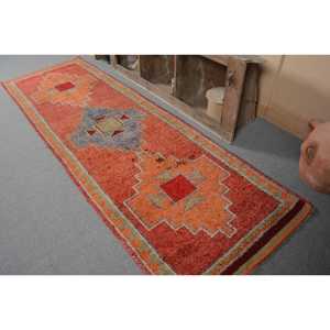 Herki Rug, 3.2x10.3 ft Vintage Rug, <b>Red</b> Polka dot Rug <b>Wool</b> - Product Image 3