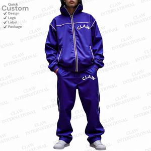 ชุดวอร์ม2ชิ้นไนลอนกันลมสำหรับผู้ชายชุดวิ่งออกกำลังกาย2ชิ้นผ้าไนลอนแบบรูดซิปแนววินเทจแบบกำหนดเอง - Product Image 1