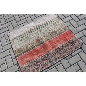3x3.37 ft Turkish Vintage Eco-Friendly <b>Wool</b> Rug <b>Red</b> Patchwork Check Rug with Latex Backing - Product Image 2