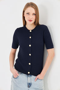 Cárdigan Elegante de Manga Corta para Mujer, Cómodo, Transpirable, de Punto Acanalado, Corte Ajustado, con Botones, Top de Punto para Verano, Estilo Moderno para Damas - Product Image 6